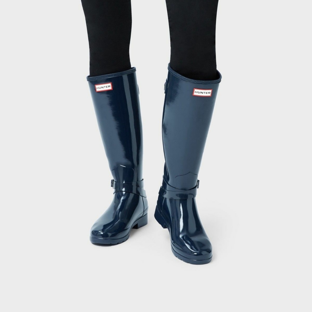 Hunter Women Glossy Original Tall Rain Boots Navy